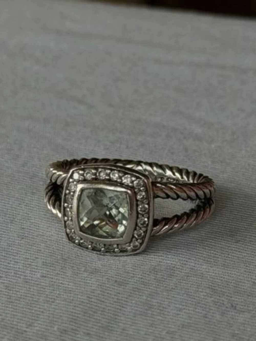 David Yurman Petite Albion® Ring Sterling Silver with Prasiolite & Diamonds sz 6